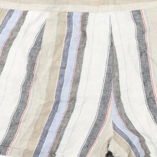 Marks and Spencer Womens Multicoloured Striped Linen Basic Shorts Size 16 Regular Zip