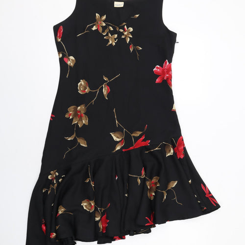 Together Womens Black Floral Polyester A-Line Size 12 Round Neck Zip