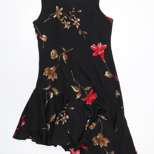 Together Womens Black Floral Polyester A-Line Size 12 Round Neck Zip