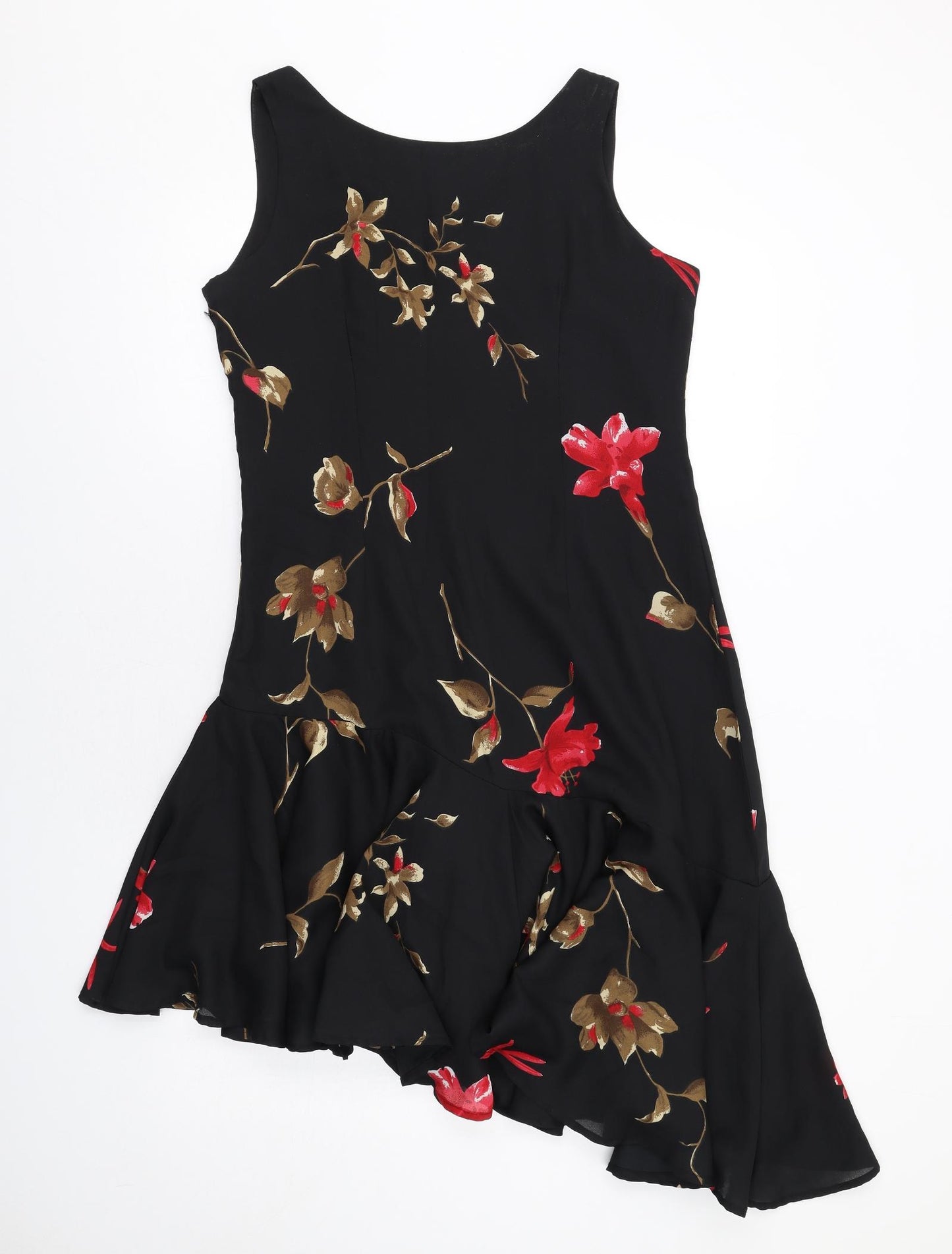 Together Womens Black Floral Polyester A-Line Size 12 Round Neck Zip