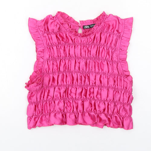 Zara Womens Pink Polyester Cropped Tank Size S Round Neck