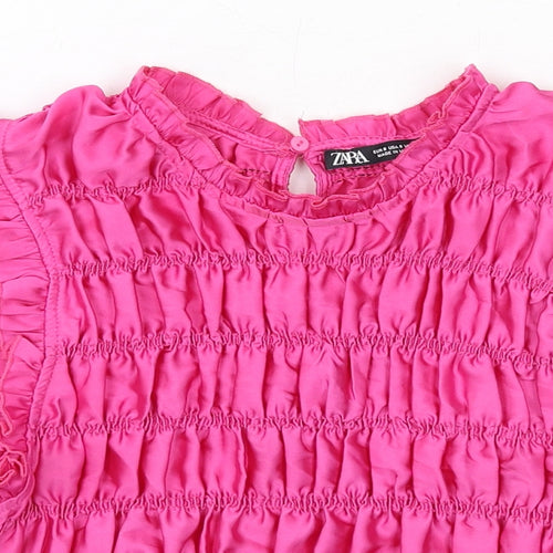 Zara Womens Pink Polyester Cropped Tank Size S Round Neck