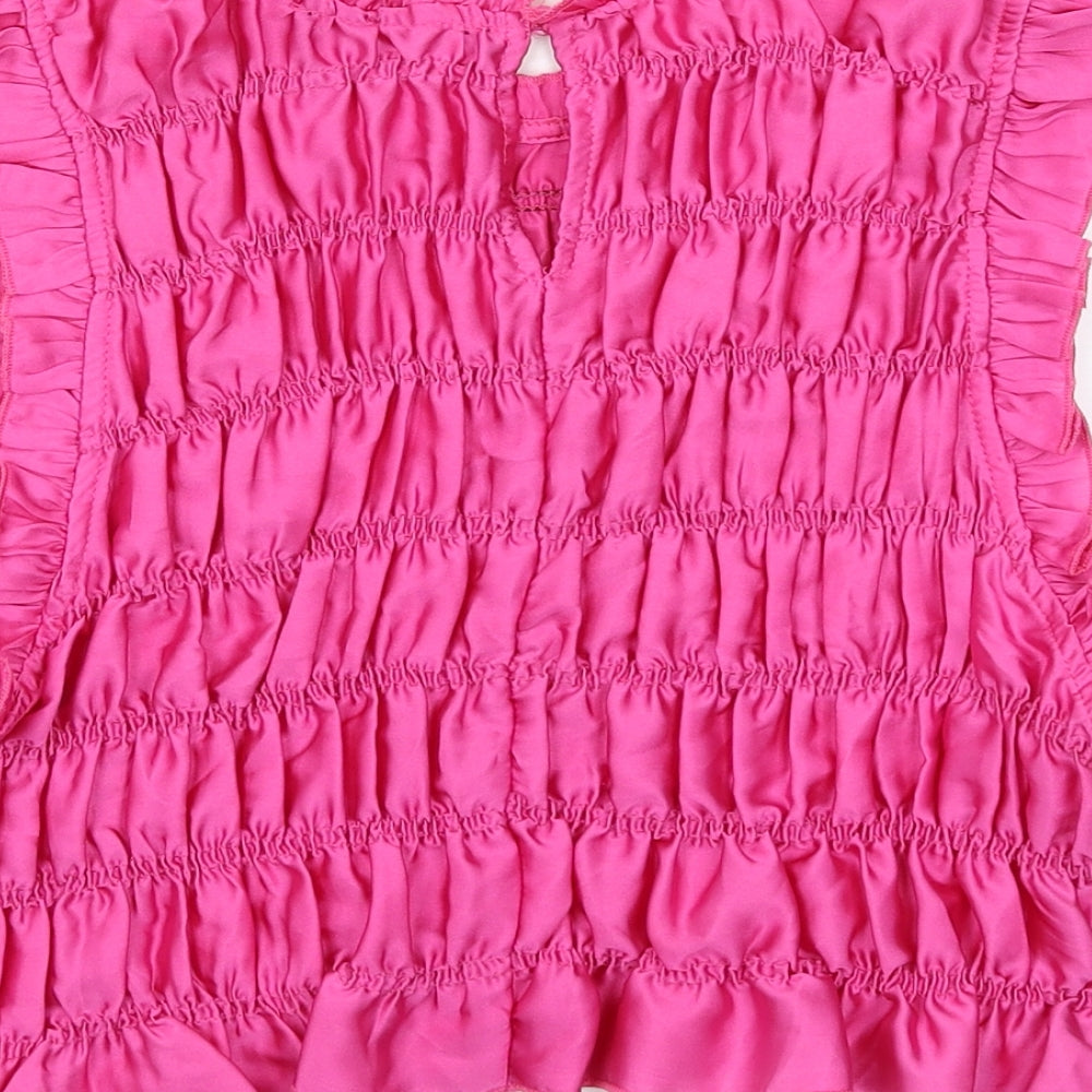 Zara Womens Pink Polyester Cropped Tank Size S Round Neck
