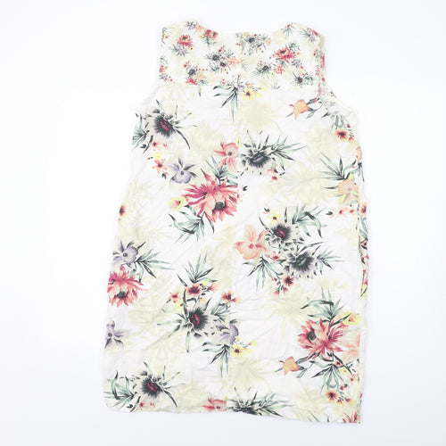 NEXT Womens Multicoloured Floral Linen A-Line Size 14 Boat Neck Button
