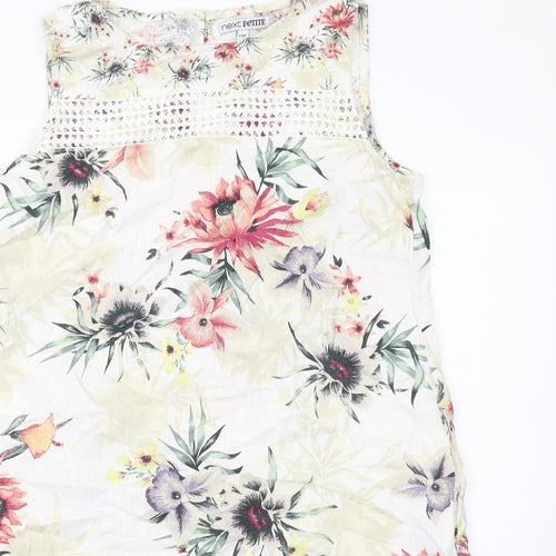 NEXT Womens Multicoloured Floral Linen A-Line Size 14 Boat Neck Button