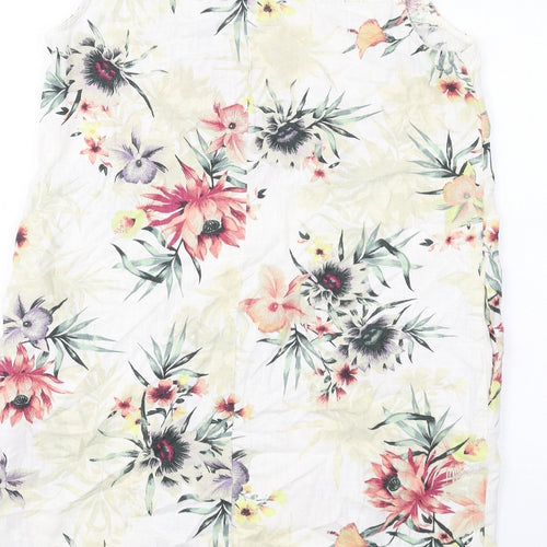NEXT Womens Multicoloured Floral Linen A-Line Size 14 Boat Neck Button