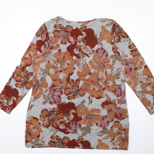 Classic Womens Grey Floral Polyester Basic T-Shirt Size 18 Round Neck