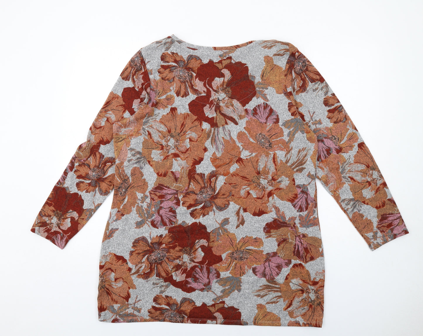 Classic Womens Grey Floral Polyester Basic T-Shirt Size 18 Round Neck