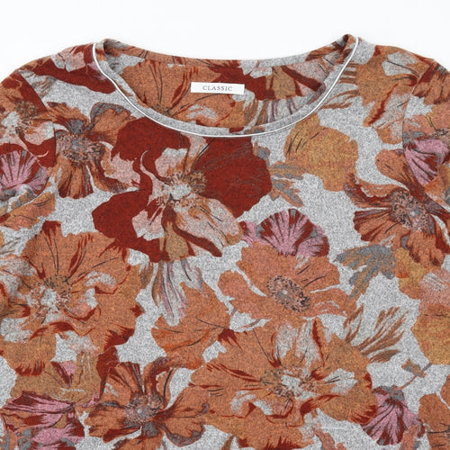 Classic Womens Grey Floral Polyester Basic T-Shirt Size 18 Round Neck