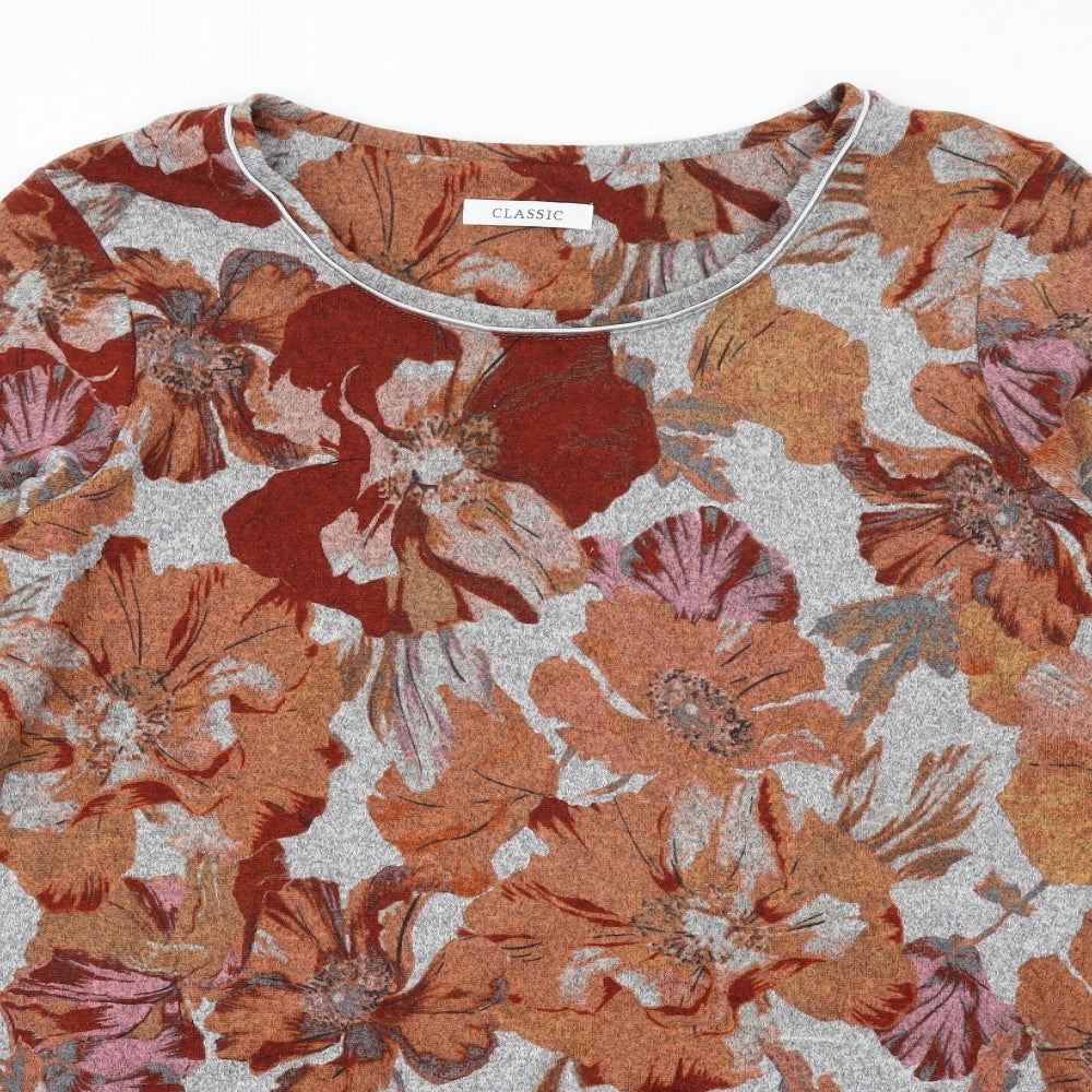Classic Womens Grey Floral Polyester Basic T-Shirt Size 18 Round Neck