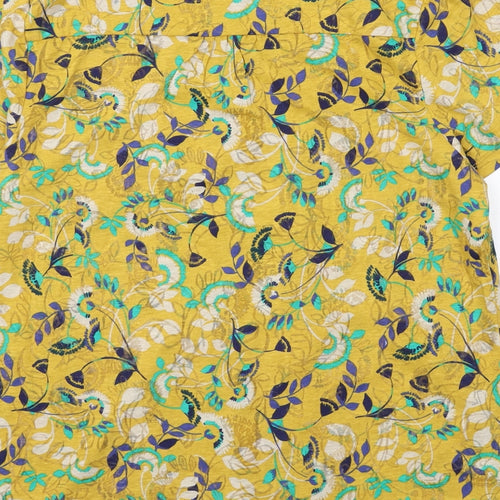 Per Una Womens Yellow Floral Cotton Basic Button-Up Size 16 Round Neck