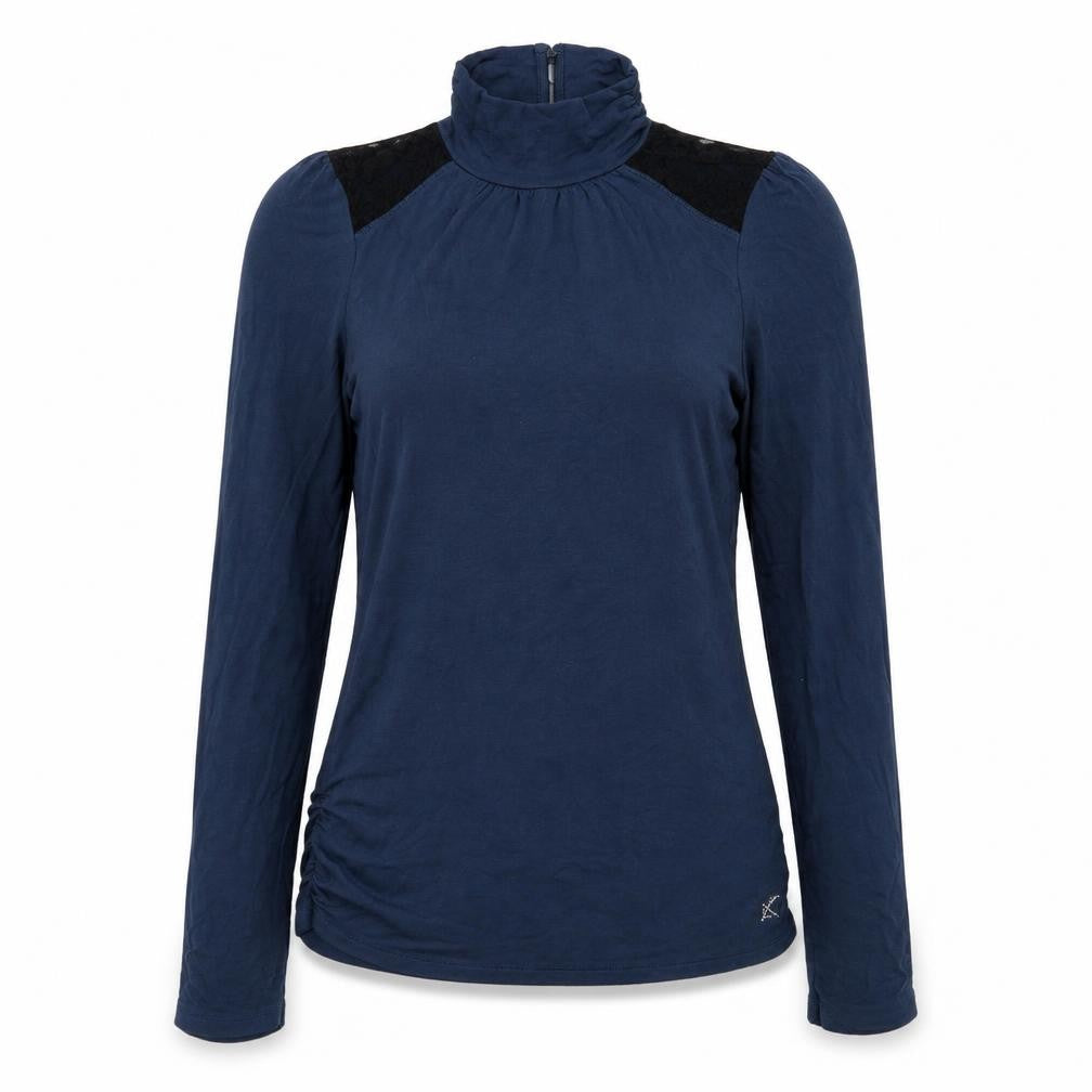 Front view of River Island women’s blue cotton basic t-shirt, size UK 10, high neck