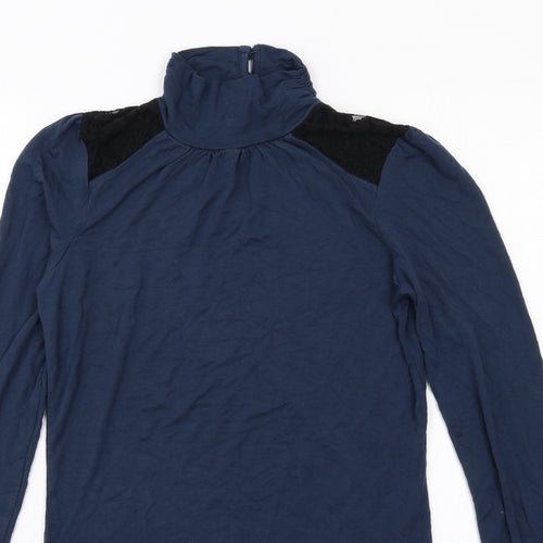 River Island Womens Blue Cotton Basic T-Shirt Size 10 High Neck