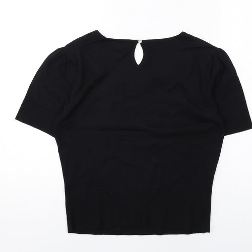 Phase Eight Womens Black Round Neck Viscose Pullover Jumper Size 10 - Flower detail