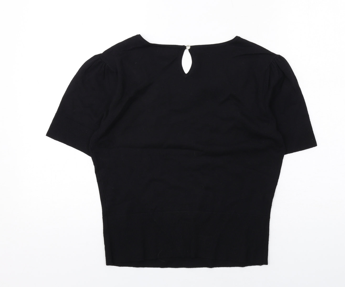Phase Eight Womens Black Round Neck Viscose Pullover Jumper Size 10 - Flower detail