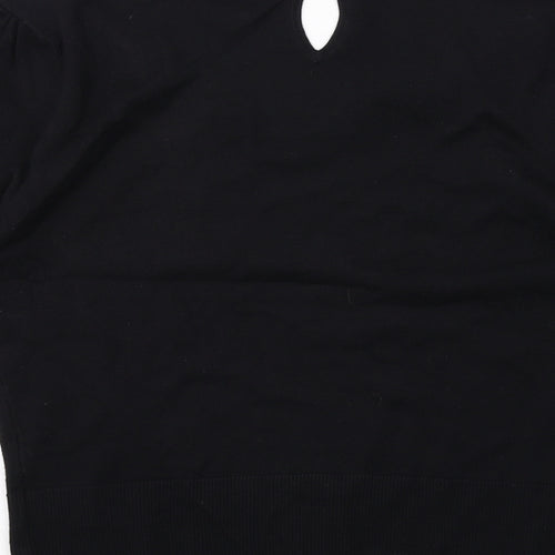 Phase Eight Womens Black Round Neck Viscose Pullover Jumper Size 10 - Flower detail