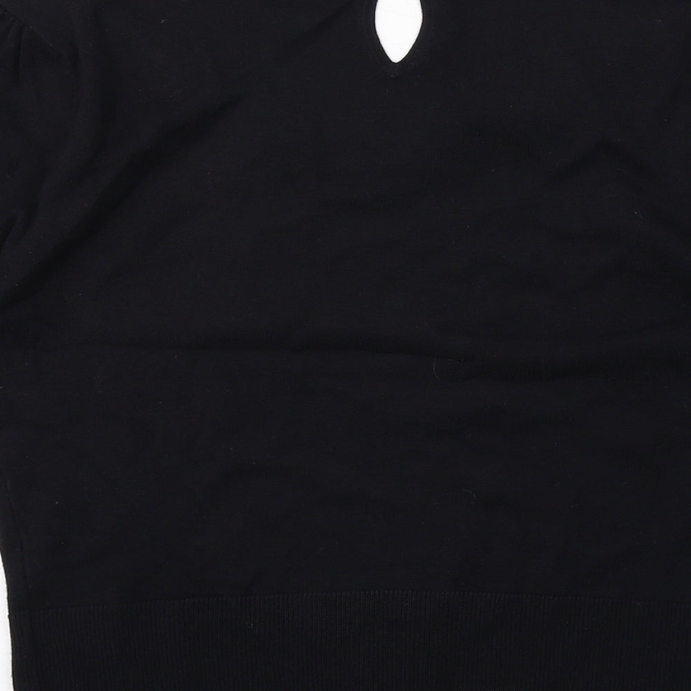 Phase Eight Womens Black Round Neck Viscose Pullover Jumper Size 10 - Flower detail