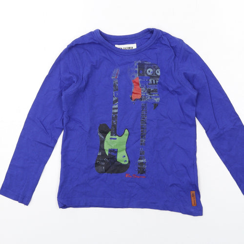 Ben Sherman Boys Blue Cotton Basic Casual Size 5-6 Years Round Neck Pullover - Guitar