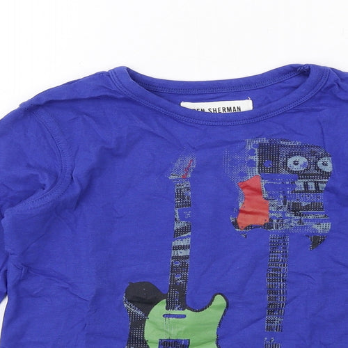 Ben Sherman Boys Blue Cotton Basic Casual Size 5-6 Years Round Neck Pullover - Guitar