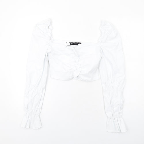 PRETTYLITTLETHING Womens White Polyester Cropped Blouse Size 12 Square Neck