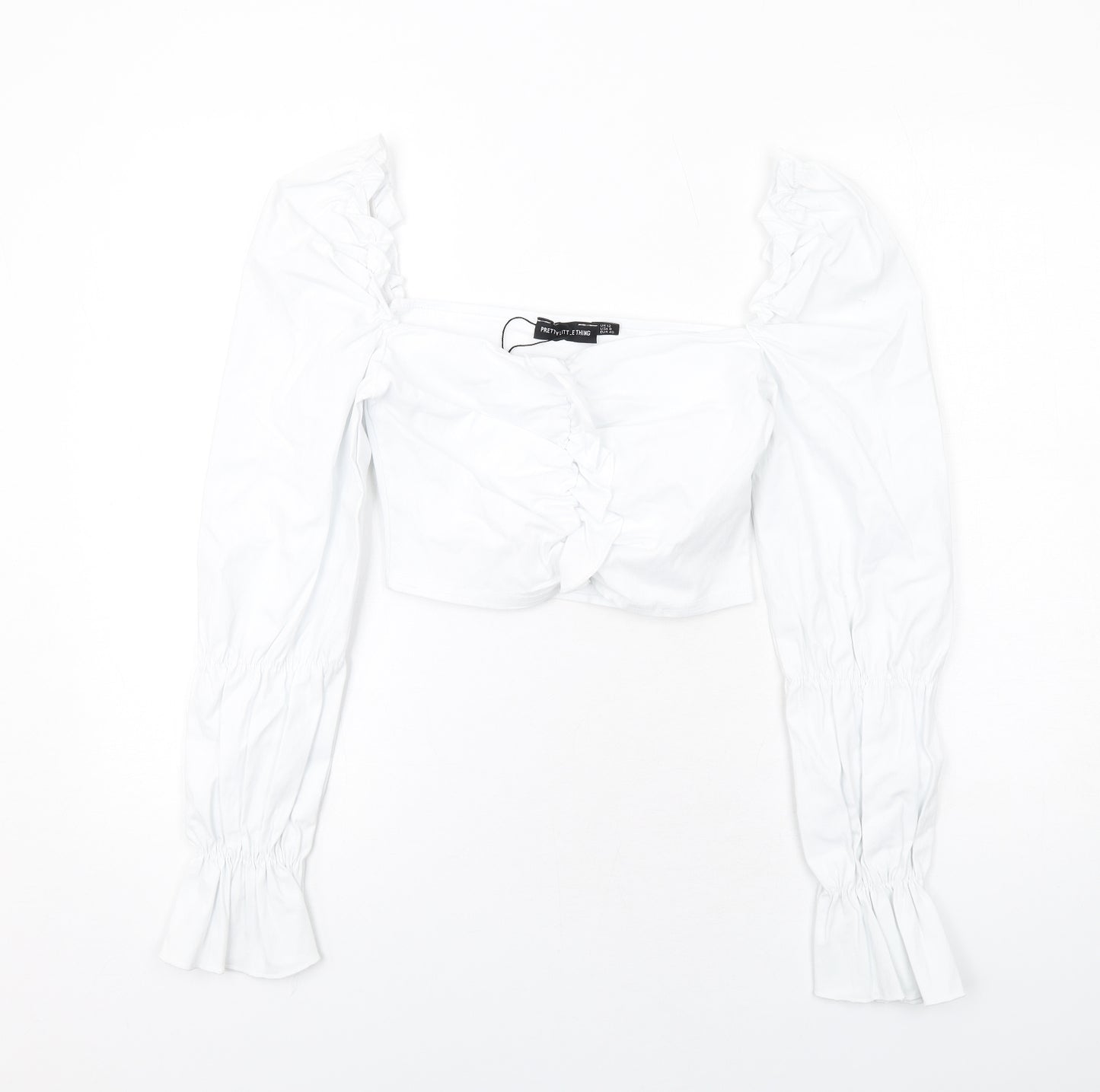 PRETTYLITTLETHING Womens White Polyester Cropped Blouse Size 12 Square Neck