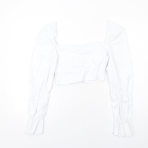 PRETTYLITTLETHING Womens White Polyester Cropped Blouse Size 12 Square Neck