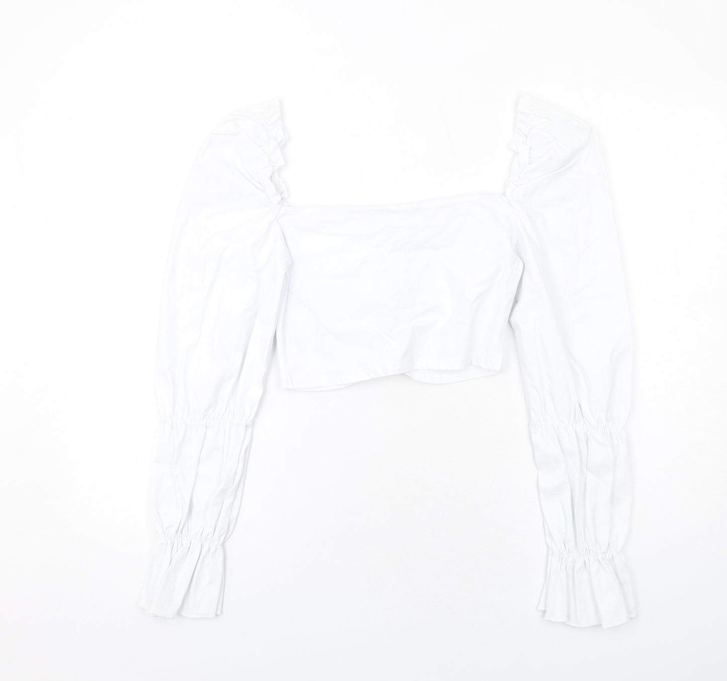 PRETTYLITTLETHING Womens White Polyester Cropped Blouse Size 12 Square Neck