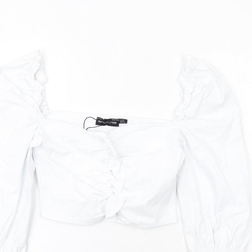 PRETTYLITTLETHING Womens White Polyester Cropped Blouse Size 12 Square Neck