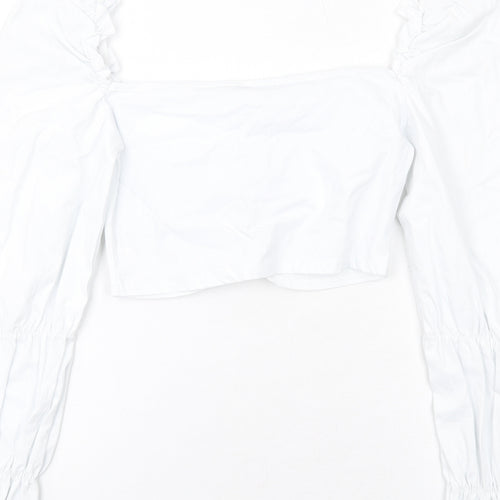 PRETTYLITTLETHING Womens White Polyester Cropped Blouse Size 12 Square Neck