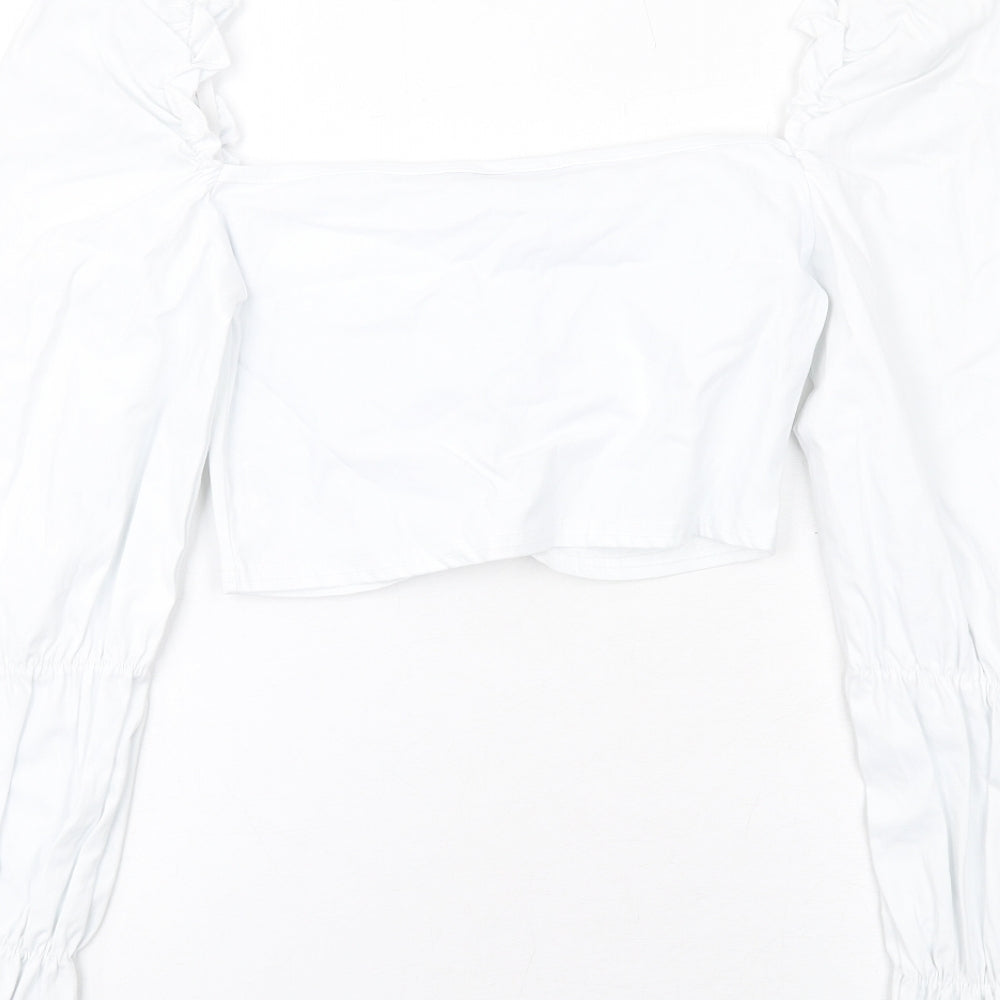 PRETTYLITTLETHING Womens White Polyester Cropped Blouse Size 12 Square Neck