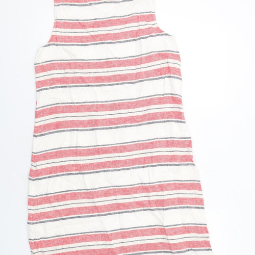 Marks and Spencer Womens Red Striped Linen A-Line Size 12 Round Neck Pullover