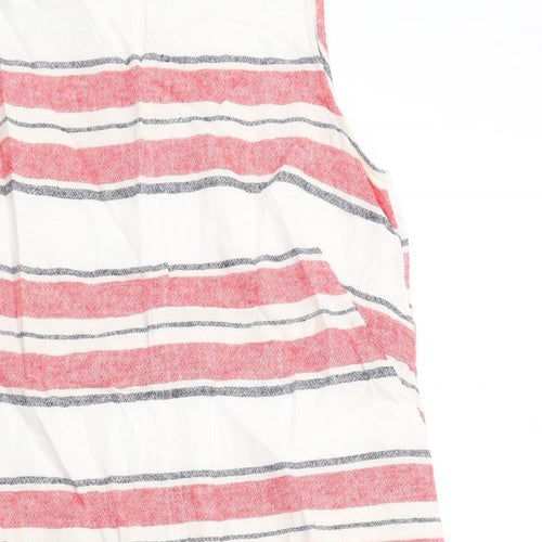 Marks and Spencer Womens Red Striped Linen A-Line Size 12 Round Neck Pullover