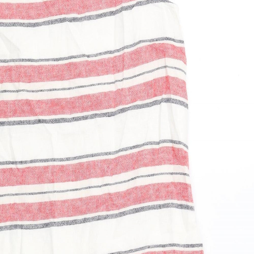 Marks and Spencer Womens Red Striped Linen A-Line Size 12 Round Neck Pullover