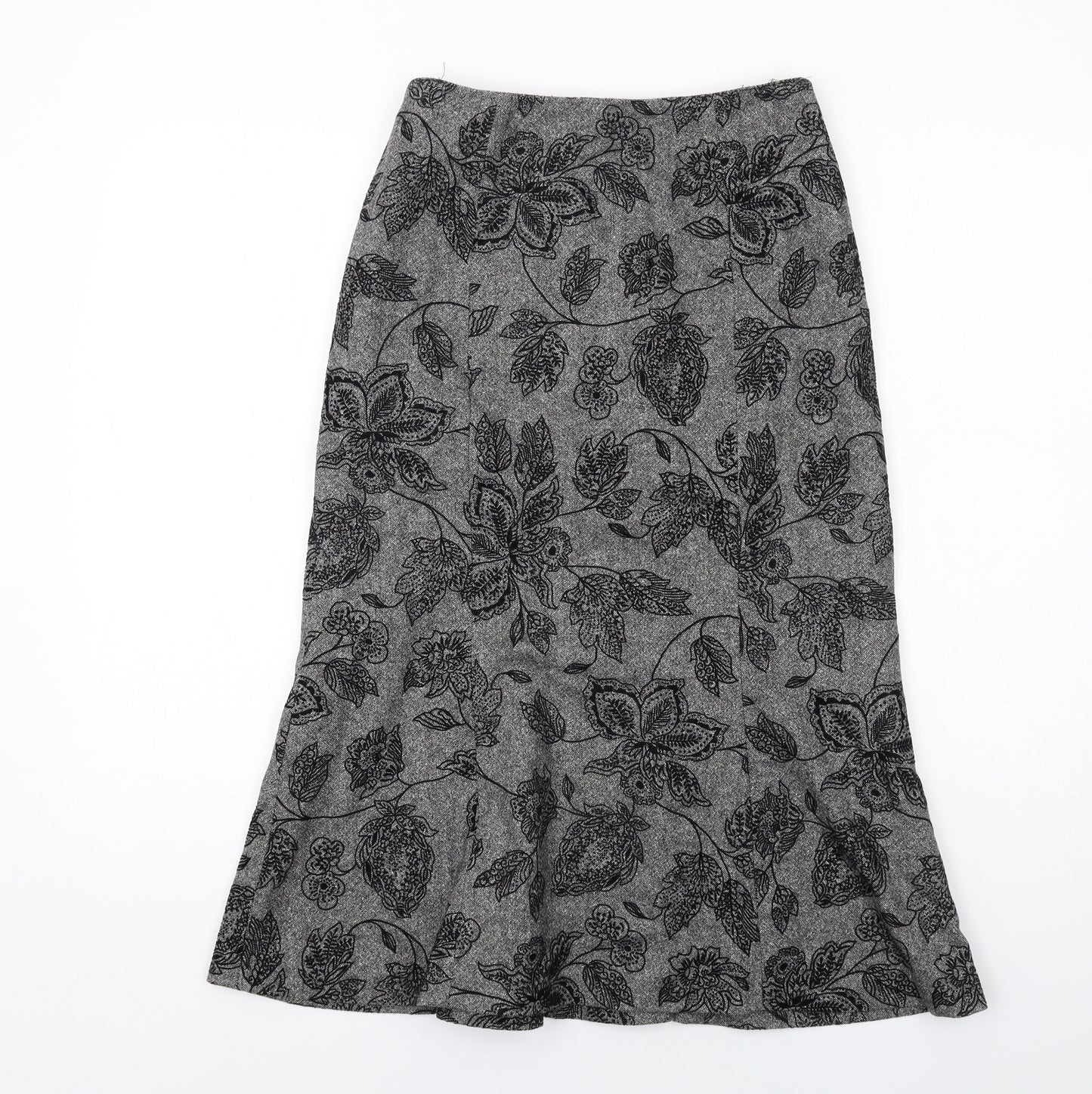 Precis Womens Grey Floral Wool A-Line Skirt Size 8 Zip