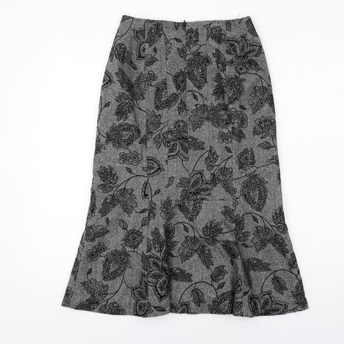 Precis Womens Grey Floral Wool A-Line Skirt Size 8 Zip