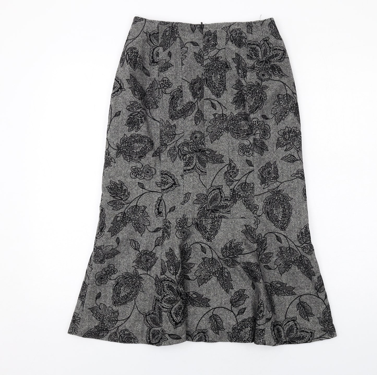 Precis Womens Grey Floral Wool A-Line Skirt Size 8 Zip