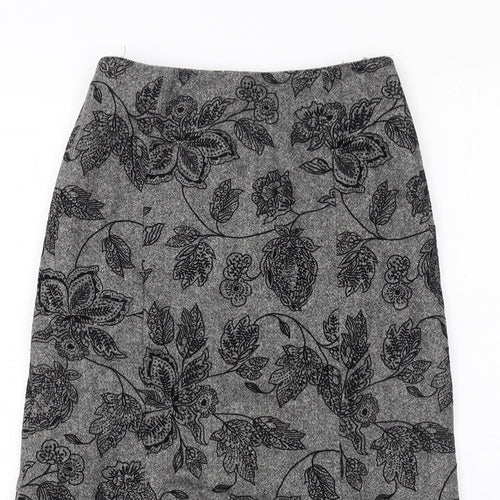 Precis Womens Grey Floral Wool A-Line Skirt Size 8 Zip