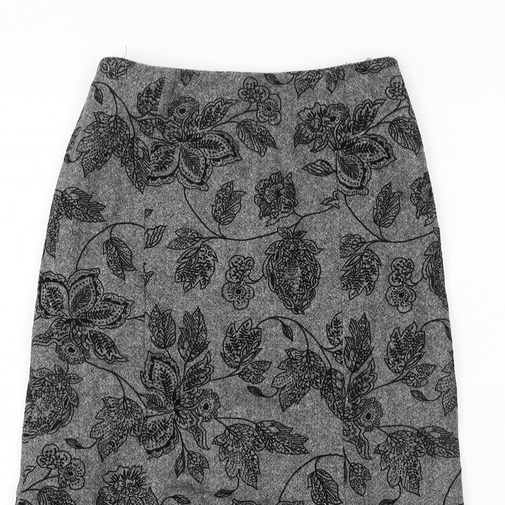Precis Womens Grey Floral Wool A-Line Skirt Size 8 Zip