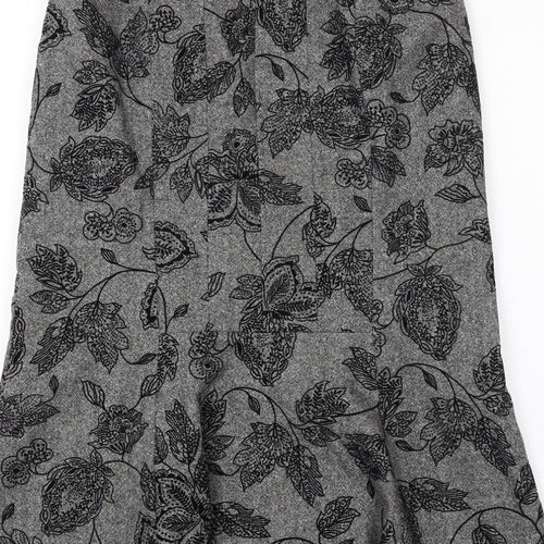 Precis Womens Grey Floral Wool A-Line Skirt Size 8 Zip