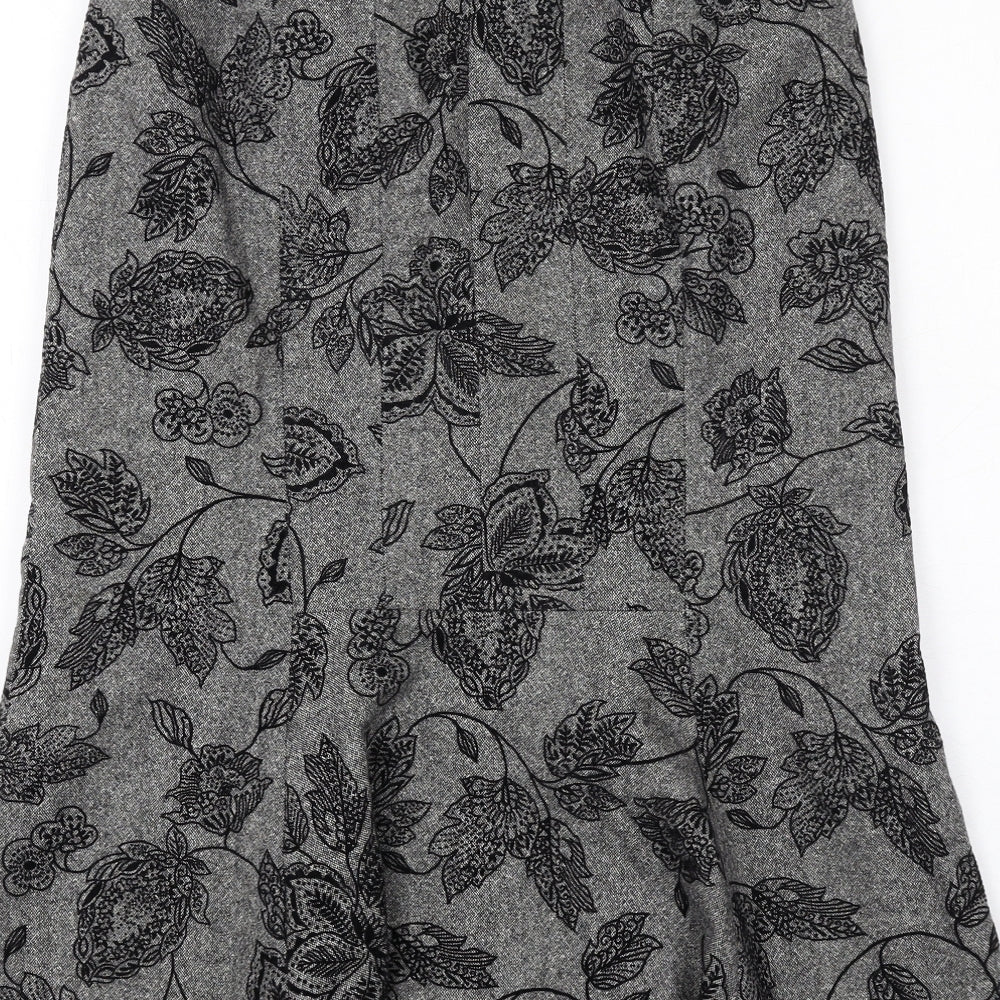 Precis Womens Grey Floral Wool A-Line Skirt Size 8 Zip