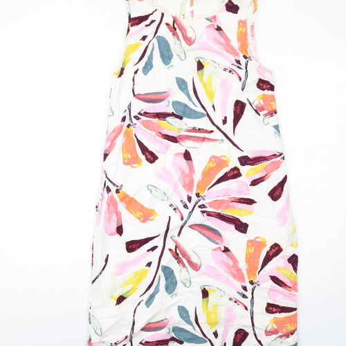 Marks and Spencer Womens Multicoloured Geometric Linen A-Line Size 8 Round Neck Button