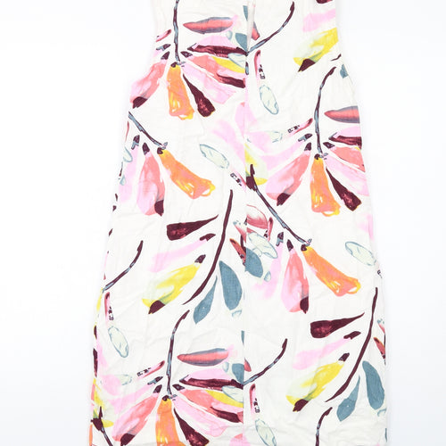 Marks and Spencer Womens Multicoloured Geometric Linen A-Line Size 8 Round Neck Button