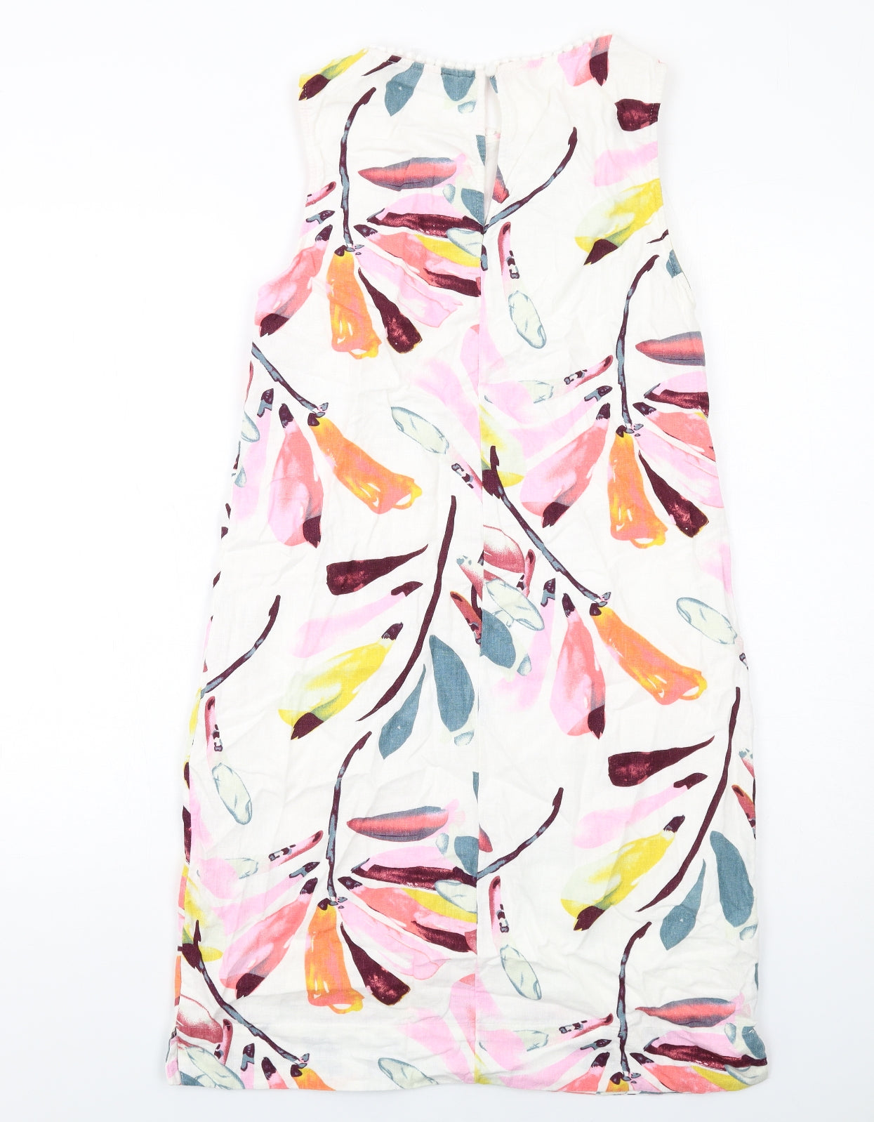 Marks and Spencer Womens Multicoloured Geometric Linen A-Line Size 8 Round Neck Button