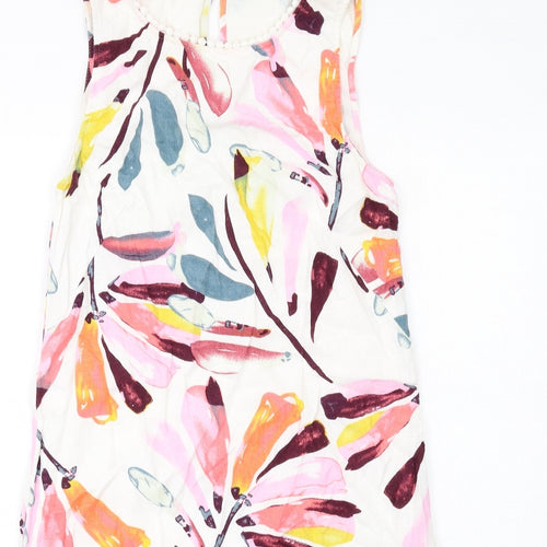 Marks and Spencer Womens Multicoloured Geometric Linen A-Line Size 8 Round Neck Button