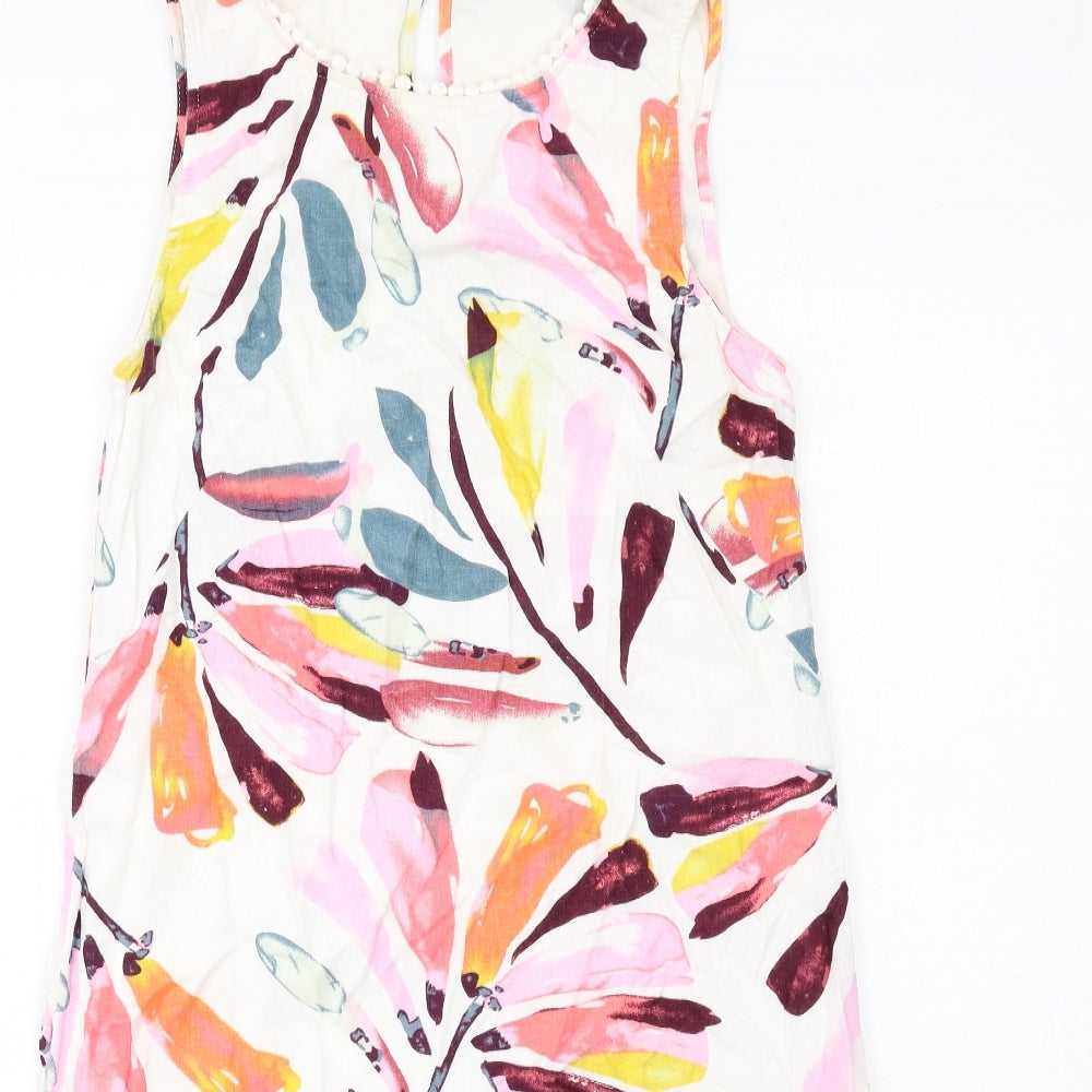 Marks and Spencer Womens Multicoloured Geometric Linen A-Line Size 8 Round Neck Button