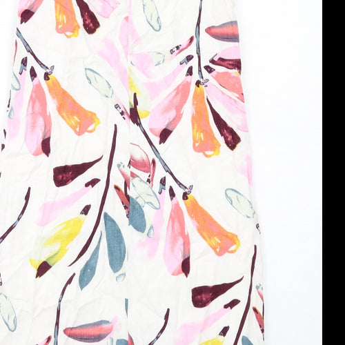 Marks and Spencer Womens Multicoloured Geometric Linen A-Line Size 8 Round Neck Button