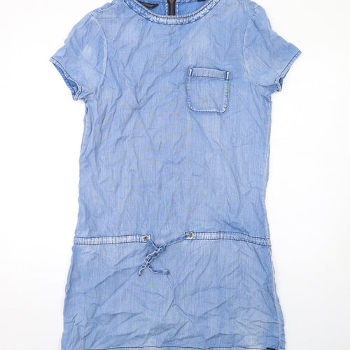 Scotch & Soda Womens Blue Lyocell Shift Size S Round Neck Zip
