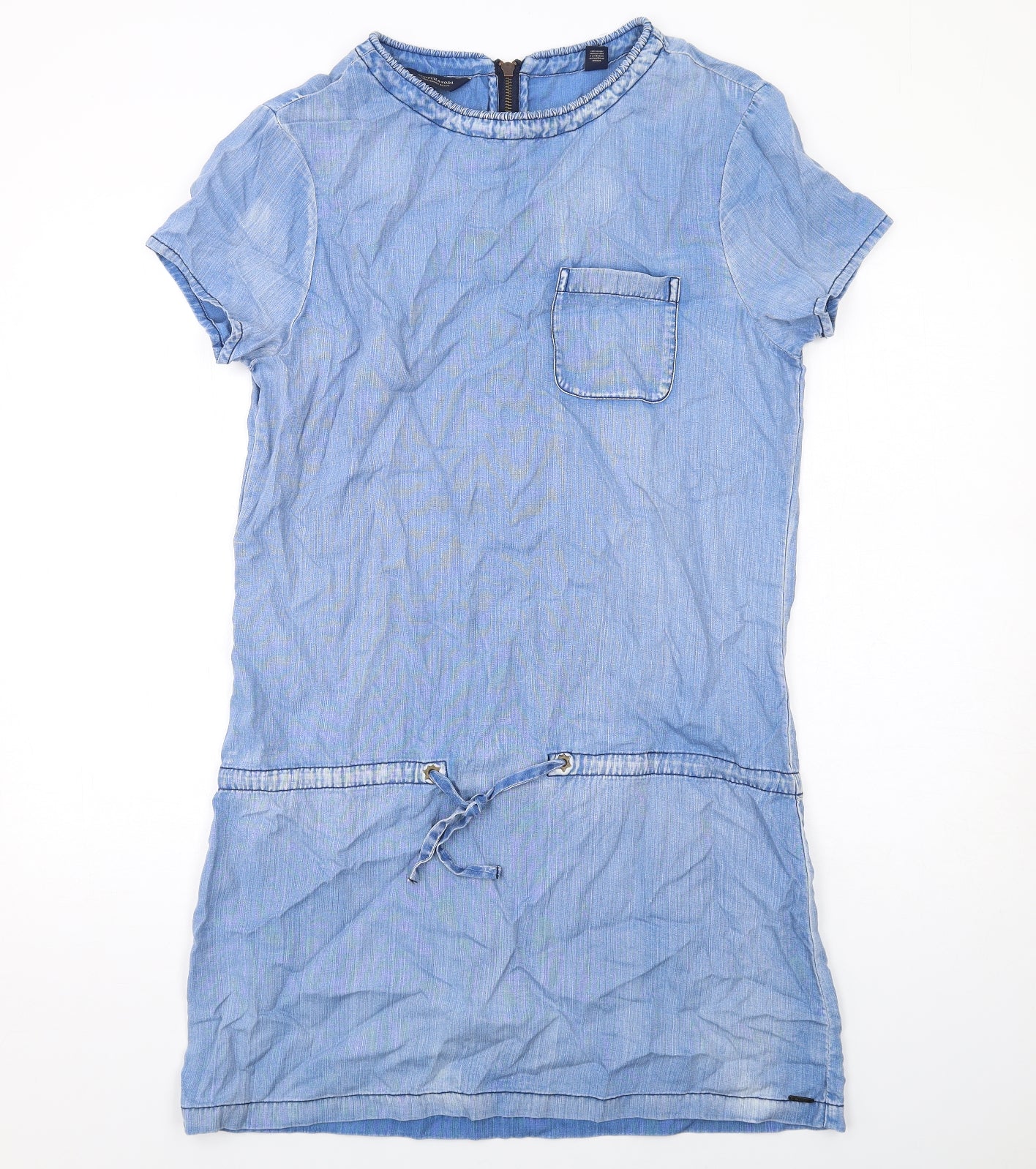 Scotch & Soda Womens Blue Lyocell Shift Size S Round Neck Zip