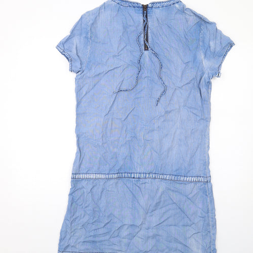 Scotch & Soda Womens Blue Lyocell Shift Size S Round Neck Zip