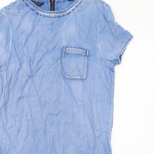 Scotch & Soda Womens Blue Lyocell Shift Size S Round Neck Zip